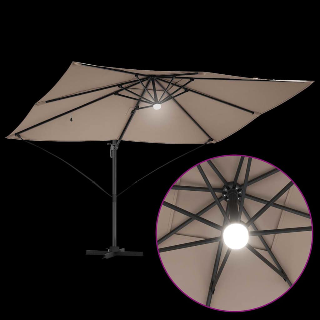 vidaXL Ομπρέλα ηλίου με φώτα λωρίδας LED Taupe 351 x 250 x 253 εκ