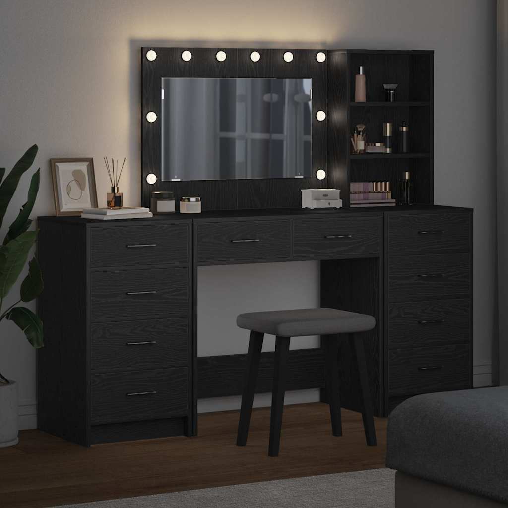 vidaXL Τραπέζι περιποίησης με ράφι 3 pcs Μαύρη Οξυά Επεξεργασμένο ξύλο