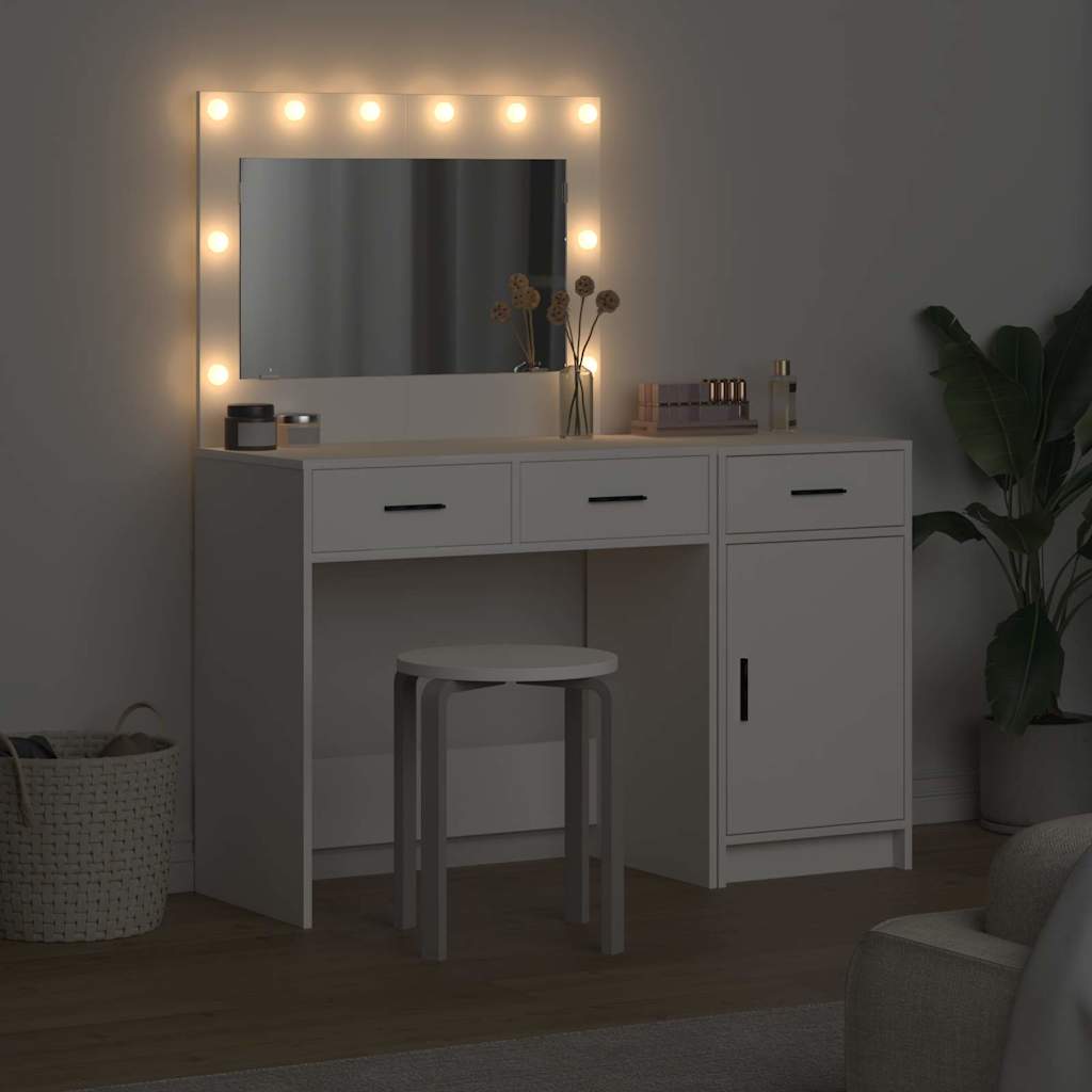 vidaXL 2 Τεμαχίων Σετ Μακιγιάζ με LED Λευκό Επεξεργασμένο Ξύλο