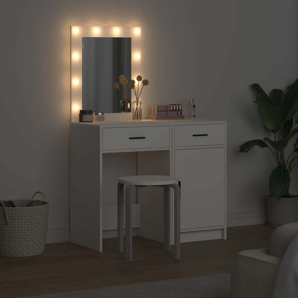 Σετ Μακιγιάζ 2 κομματιών vidaXL με LED σε Λευκό χρώμα και Επεξεργασμένο Ξύλο