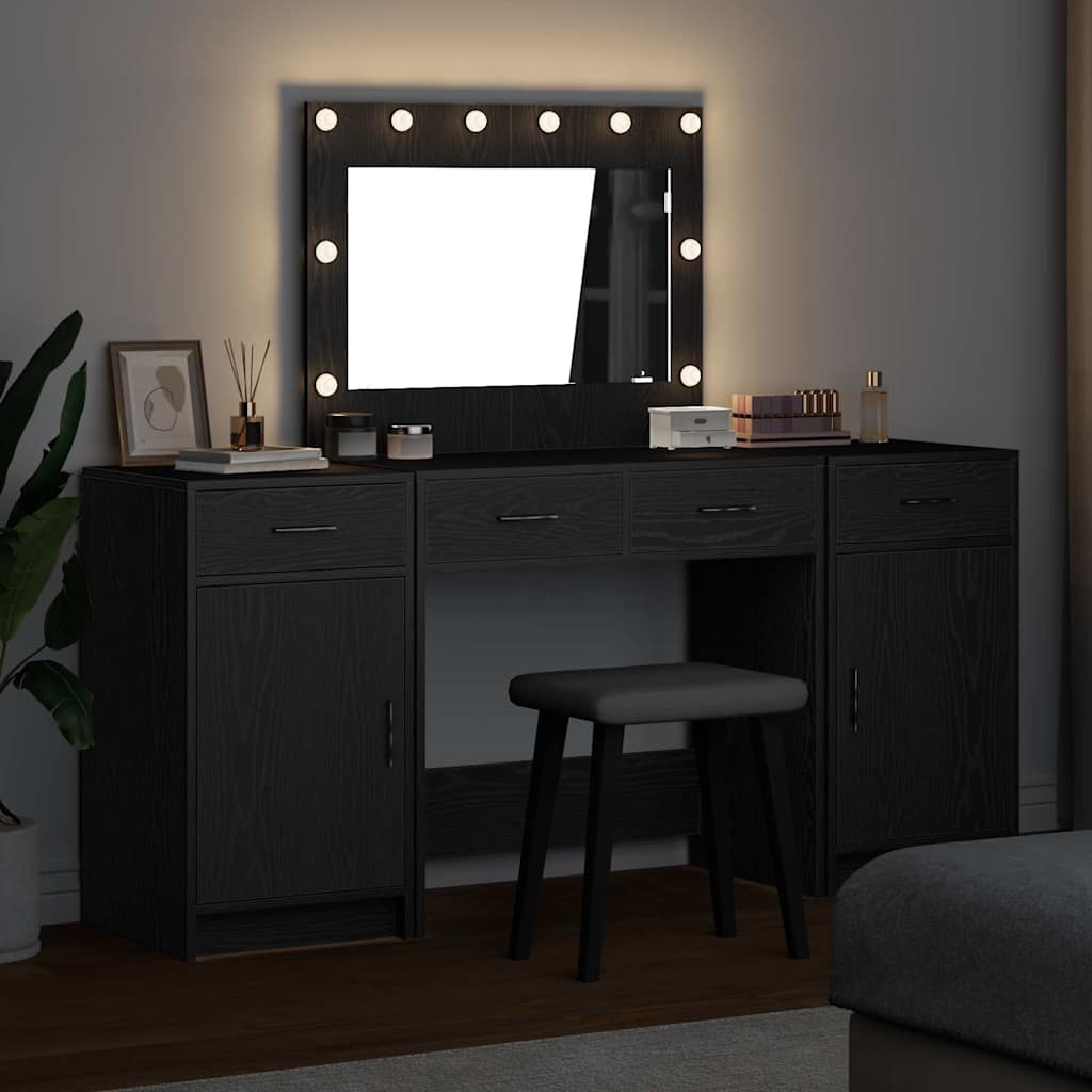 vidaXL Σετ 3 Τεμαχίων Μακιγιάζ με LED σε Μαύρο Ξύλο