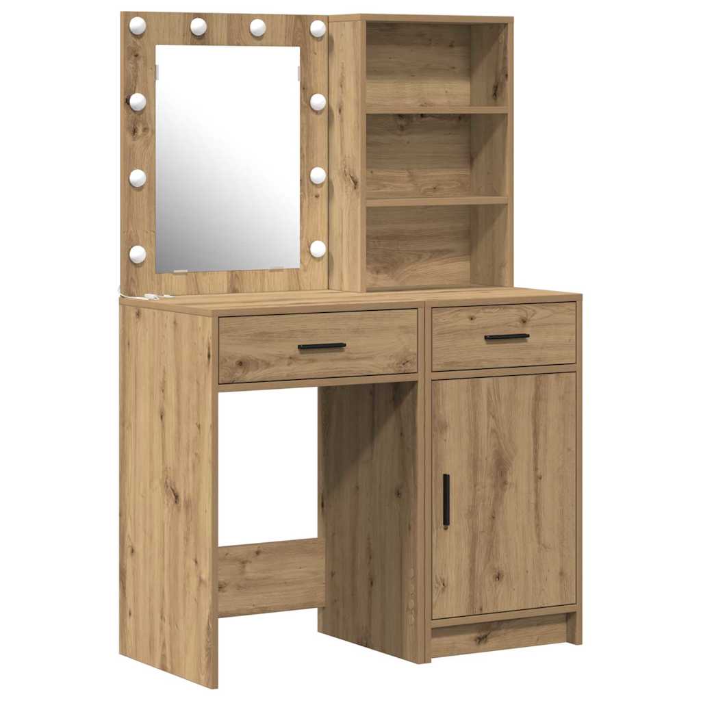 vidaXL Σετ Τραπέζι Ντυσίματος με LED 2 τμχ. Artisan Oak