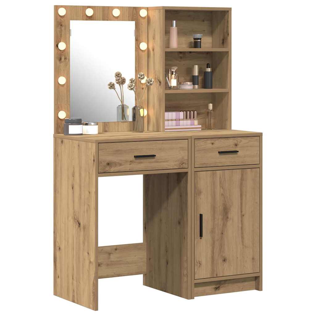 vidaXL Σετ Τραπέζι Ντυσίματος με LED 2 τμχ. Artisan Oak