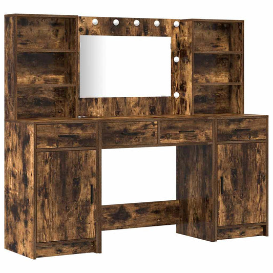 vidaXL Σετ Τραπέζι Ντυσίματος με LED με συρτάρι 3 pcs Καπνιστό Δρύς