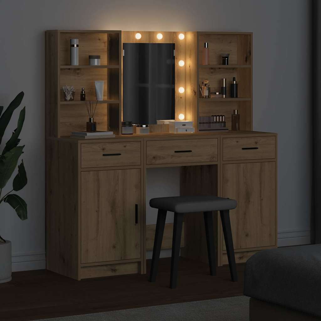 vidaXL Σετ Τραπέζι Ντυσίματος με LED 3 τμχ. Artisan Oak
