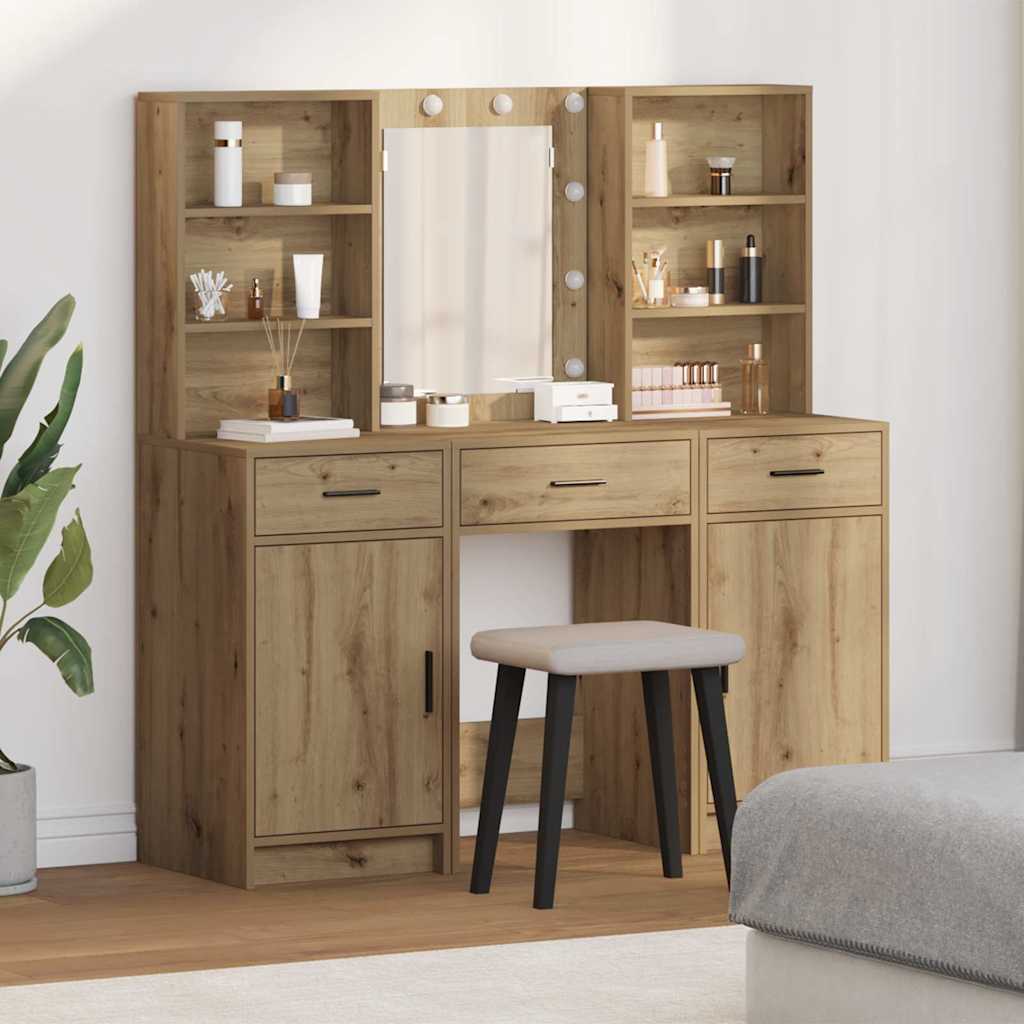 vidaXL Σετ Τραπέζι Ντυσίματος με LED 3 τμχ. Artisan Oak