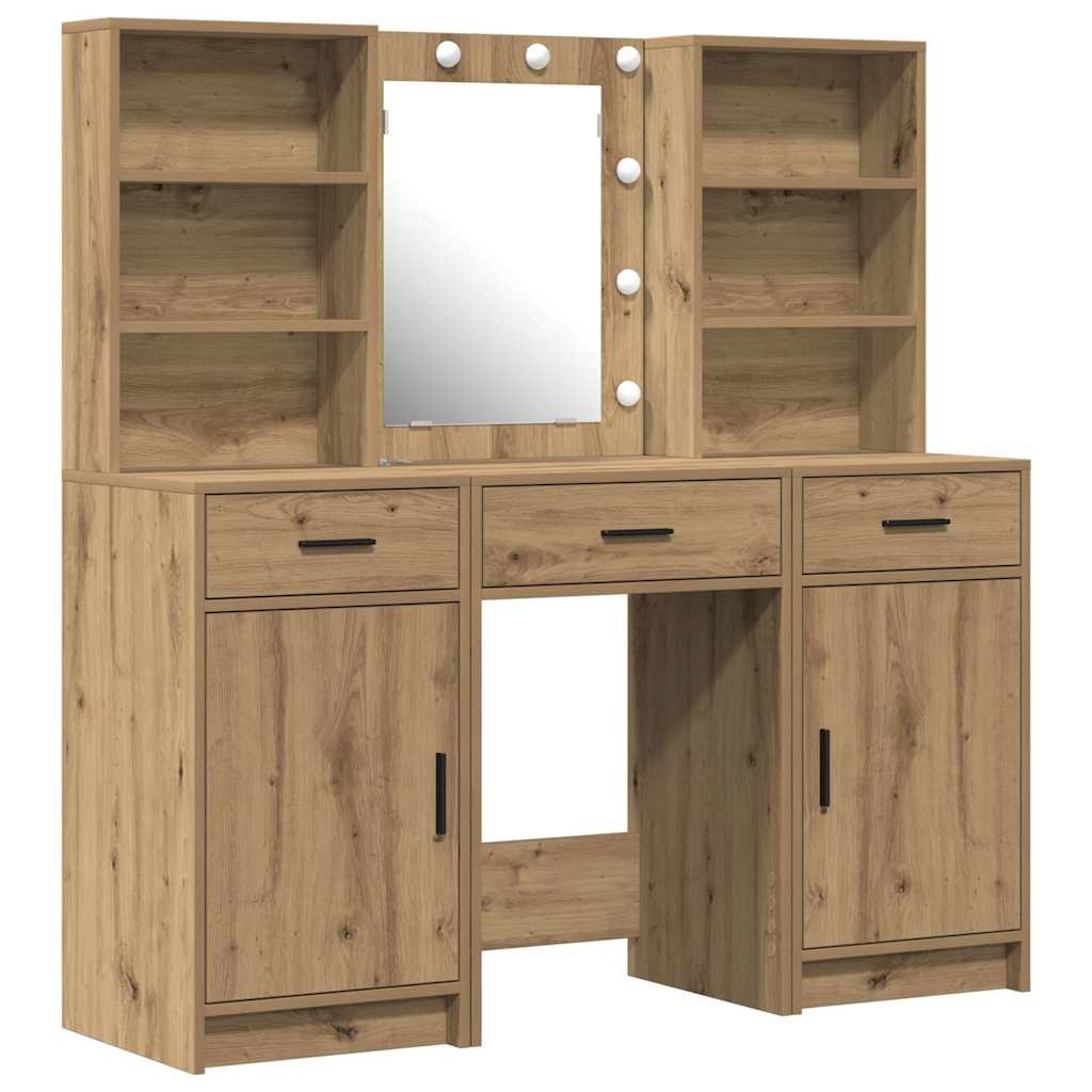 vidaXL Σετ Τραπέζι Ντυσίματος με LED 3 τμχ. Artisan Oak