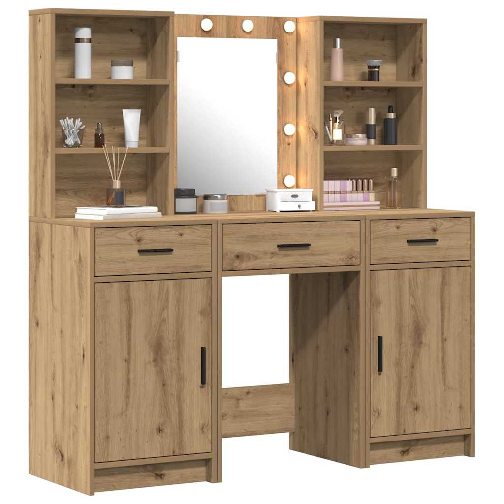 vidaXL Σετ Τραπέζι Ντυσίματος με LED 3 τμχ. Artisan Oak