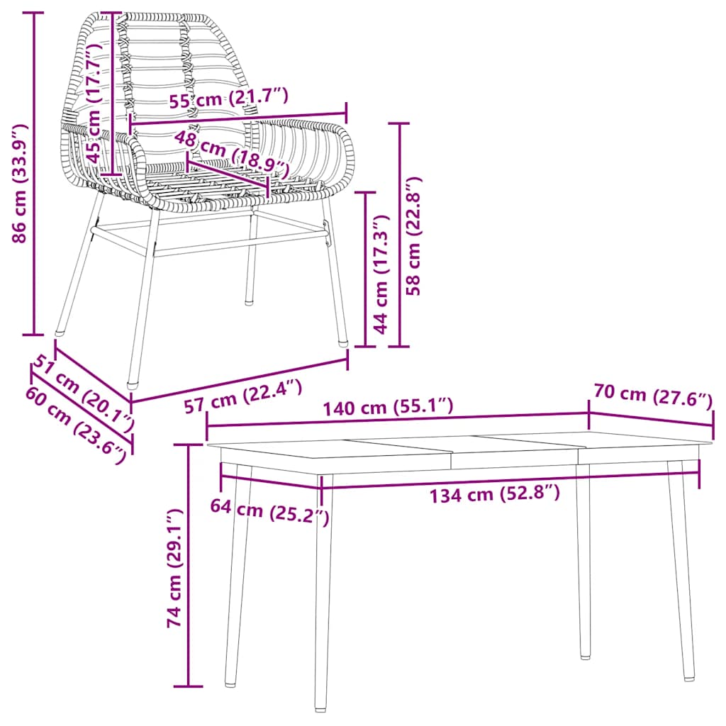 vidaXL Σετ Τραπεζαρίας Κήπου 5 Τεμαχίων Μαύρο Συνθετικό Ρατάν/Γυαλί