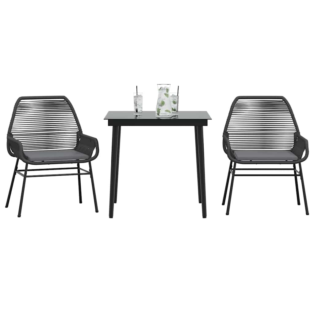 vidaXL Σετ Τραπεζαρίας Κήπου 3τεμ. Μαύρο Συνθ.Ρατάν/Γυαλί με Μαξιλάρια