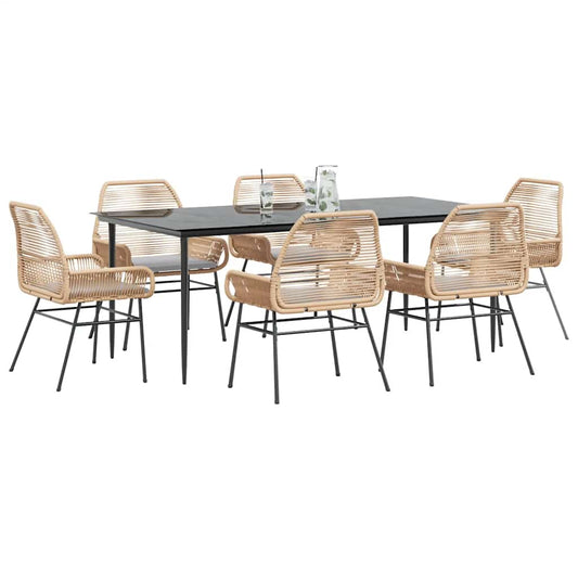 vidaXL Σετ Τραπεζαρίας Κήπου 7 τεμ. Καφέ Συνθ. Ρατάν / Γυαλί Μαξιλάρια