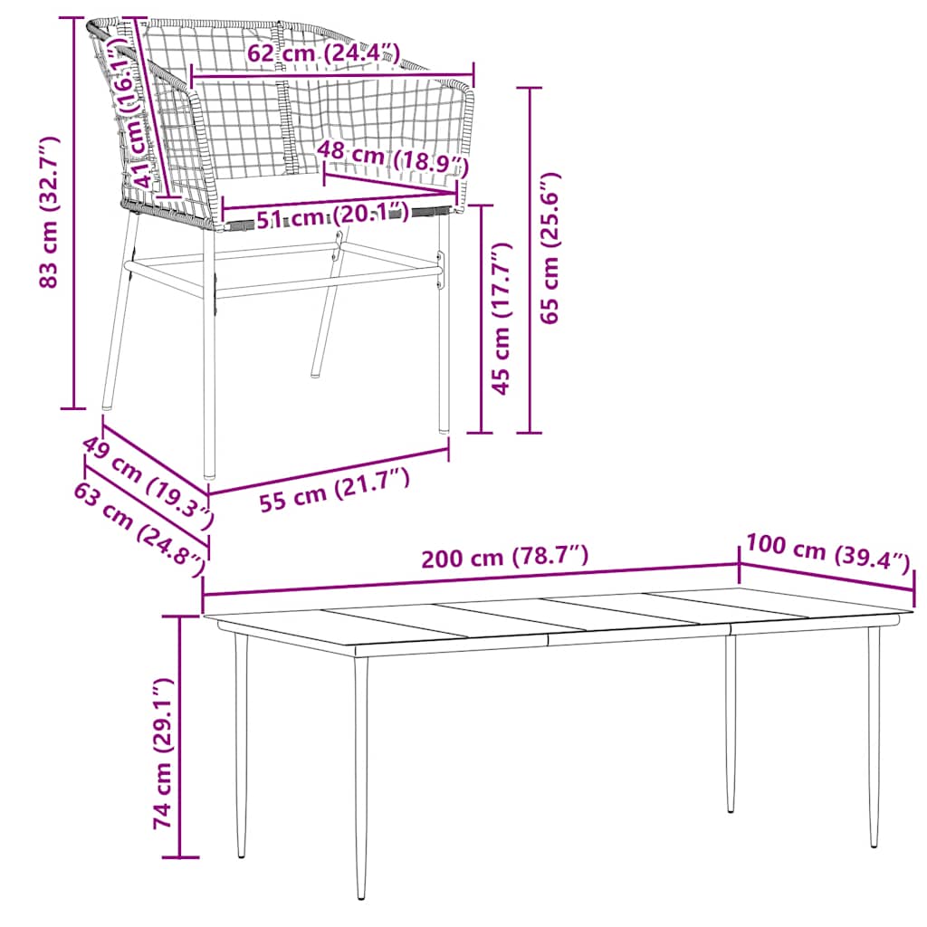 vidaXL Σετ Τραπεζαρίας Κήπου 7Τεμ. Μαύρο Συνθ.Ρατάν/Γυαλί με Μαξιλάρια