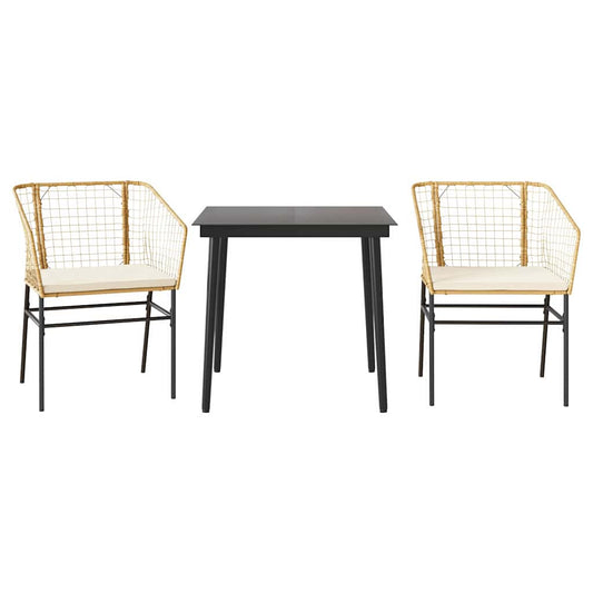 vidaXL Σετ Τραπεζαρίας Κήπου 3 τεμ. Καφέ Συνθ.Ρατάν/Γυαλί με Μαξιλάρια