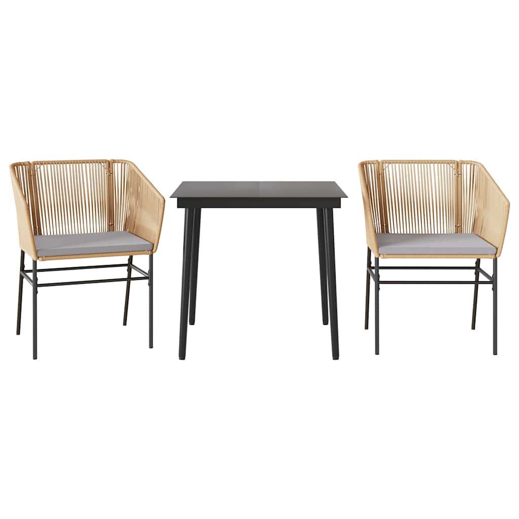 vidaXL Σετ Τραπεζαρίας Κήπου 3 τεμ. Καφέ Συνθ.Ρατάν/Γυαλί με Μαξιλάρια