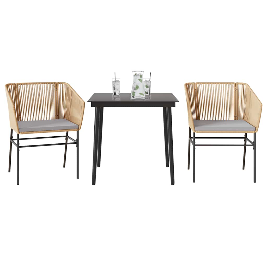 vidaXL Σετ Τραπεζαρίας Κήπου 3 τεμ. Καφέ Συνθ.Ρατάν/Γυαλί με Μαξιλάρια