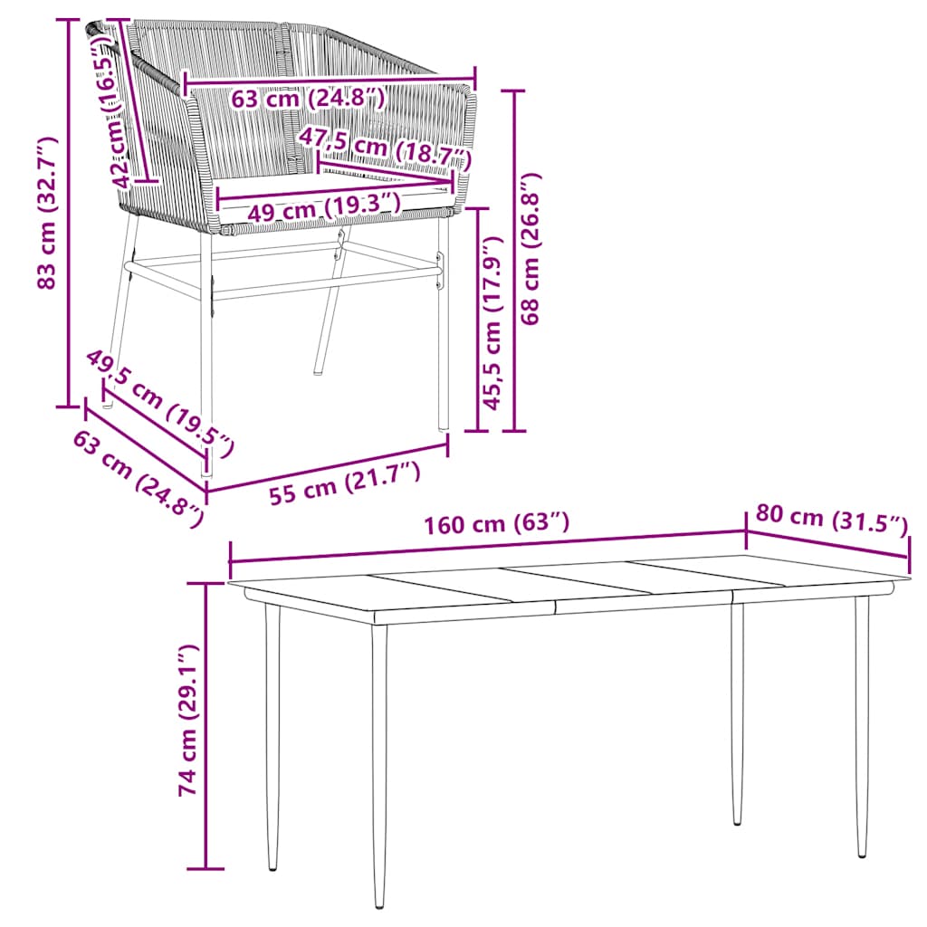 vidaXL Σετ Τραπεζαρίας Κήπου 7 τεμ. Καφέ Συνθ. Ρατάν / Γυαλί Μαξιλάρια
