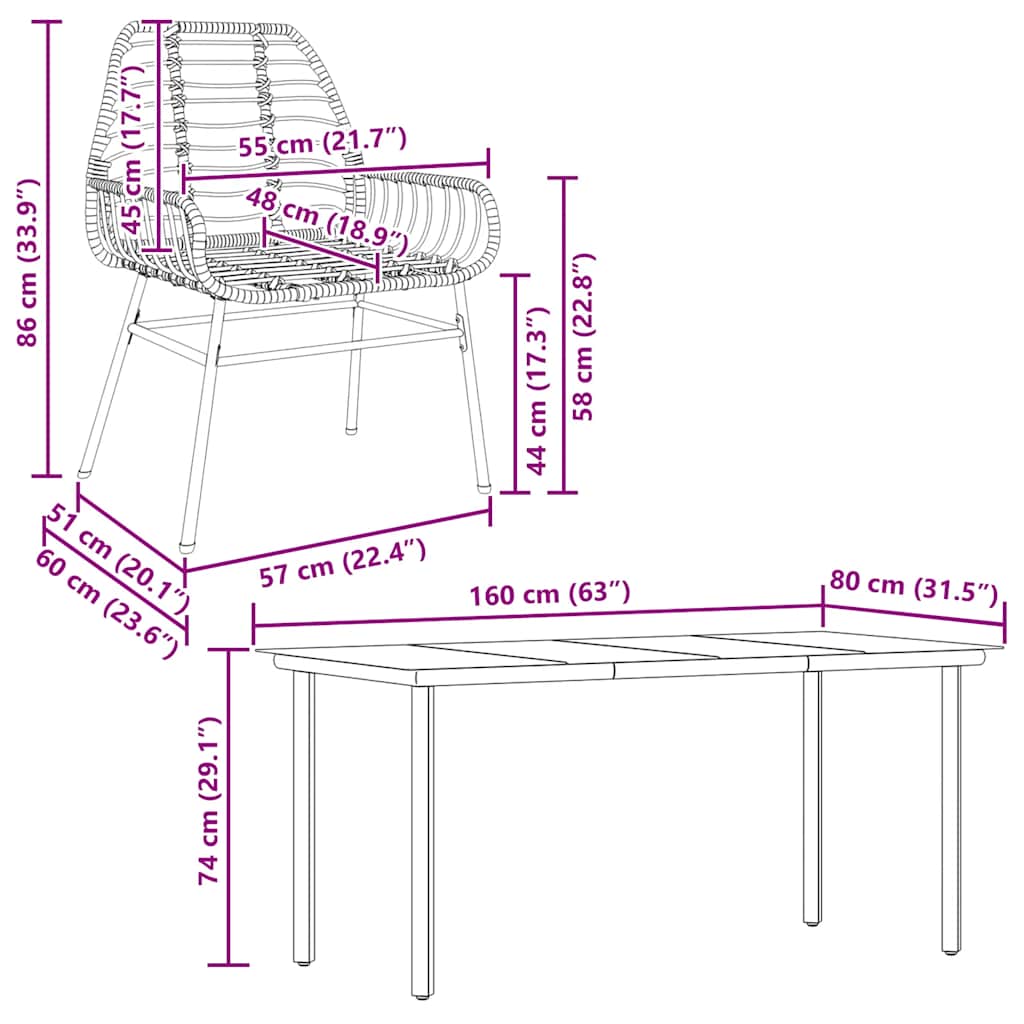 vidaXL Σετ Τραπεζαρίας Κήπου 5 Τεμαχίων Μαύρο Συνθετικό Ρατάν/Γυαλί