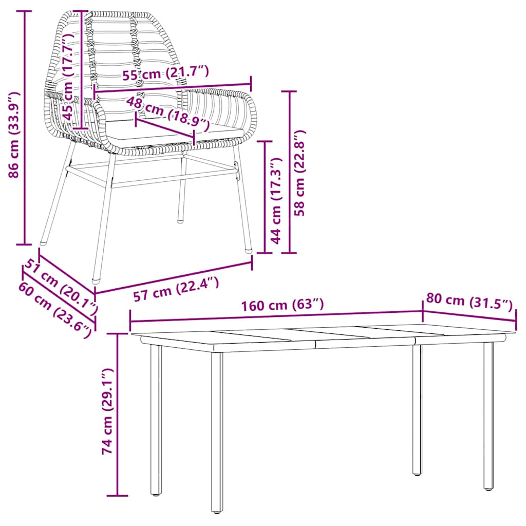 vidaXL Σετ Τραπεζαρίας Κήπου 5Τεμ. Μαύρο Συνθ.Ρατάν/Γυαλί με Μαξιλάρια