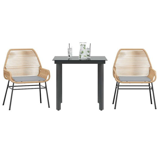 vidaXL Σετ Τραπεζαρίας Κήπου 3 τεμ. Καφέ Συνθ.Ρατάν/Γυαλί με Μαξιλάρια