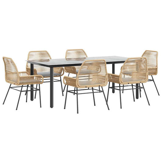 vidaXL Σετ Τραπεζαρίας Κήπου 7 τεμ. Καφέ Συνθ. Ρατάν / Γυαλί Μαξιλάρια