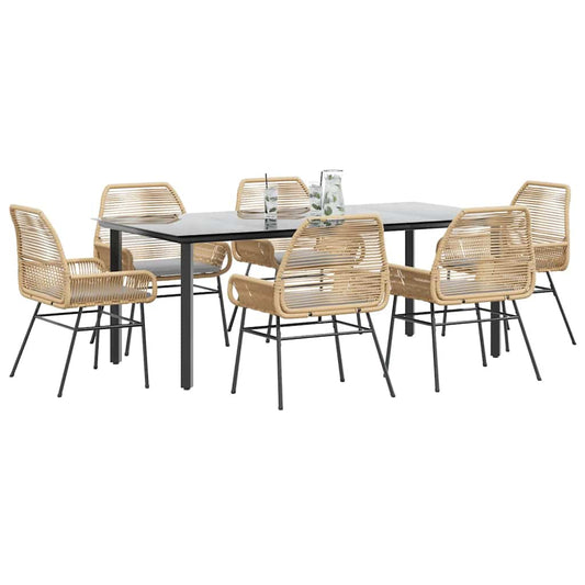 vidaXL Σετ Τραπεζαρίας Κήπου 7 τεμ. Καφέ Συνθ. Ρατάν / Γυαλί Μαξιλάρια