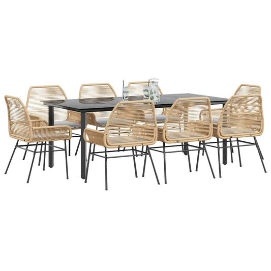 vidaXL Σετ Τραπεζαρίας Κήπου 9 τεμ. Καφέ Συνθ.Ρατάν/Γυαλί με Μαξιλάρια