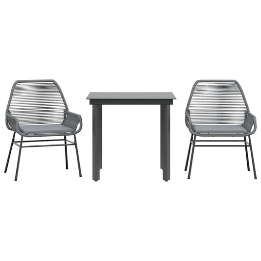 vidaXL Σετ Τραπεζαρίας Κήπου 3 τεμ. Γκρι Συνθ.Ρατάν/Γυαλί με Μαξιλάρια