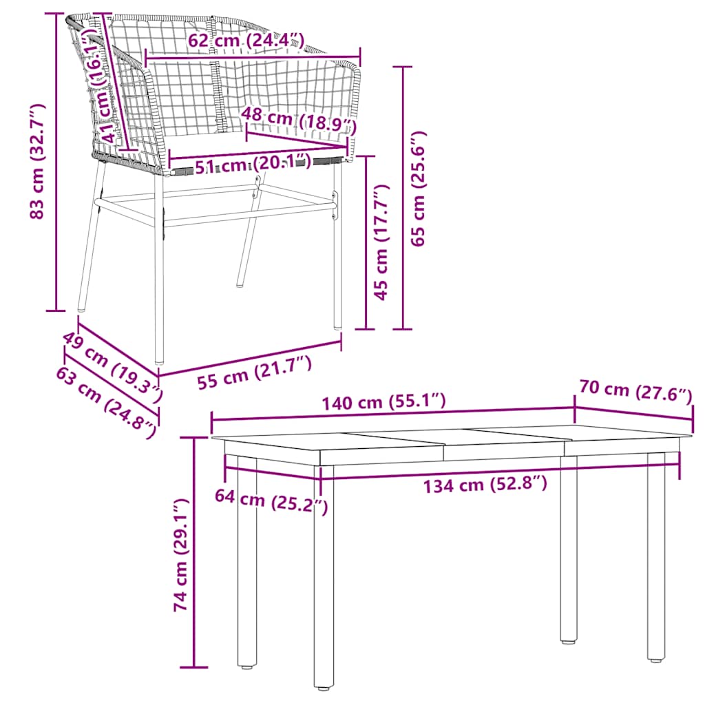 vidaXL Σετ Τραπεζαρίας Κήπου 5Τεμ. Μαύρο Συνθ.Ρατάν/Γυαλί με Μαξιλάρια