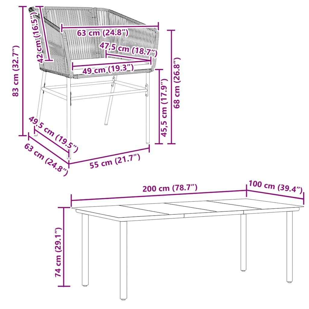 vidaXL Σετ Τραπεζαρίας Κήπου 7Τεμ. Μαύρο Συνθ.Ρατάν/Γυαλί με Μαξιλάρια