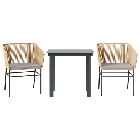 vidaXL Σετ Τραπεζαρίας Κήπου 3 τεμ. Καφέ Συνθ.Ρατάν/Γυαλί με Μαξιλάρια