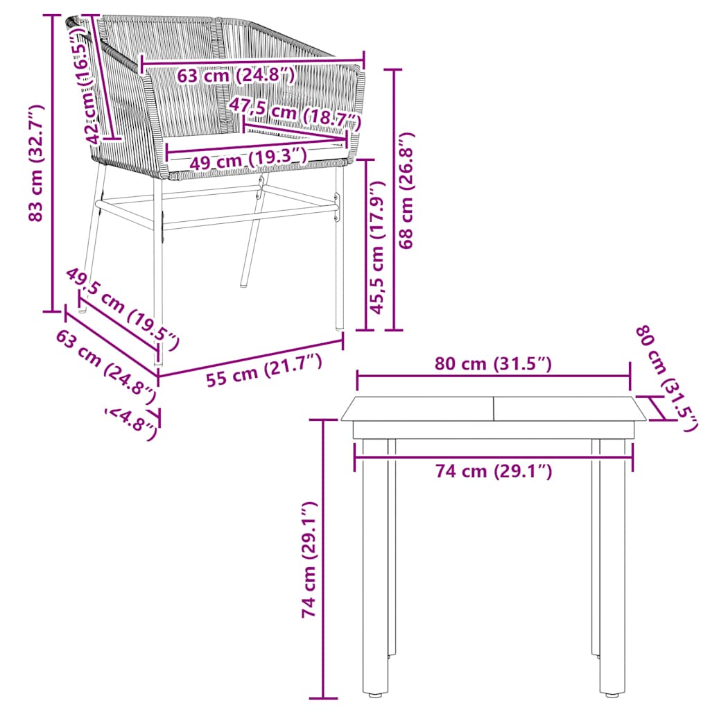 vidaXL Σετ Τραπεζαρίας Κήπου 3 τεμ. Καφέ Συνθ.Ρατάν/Γυαλί με Μαξιλάρια