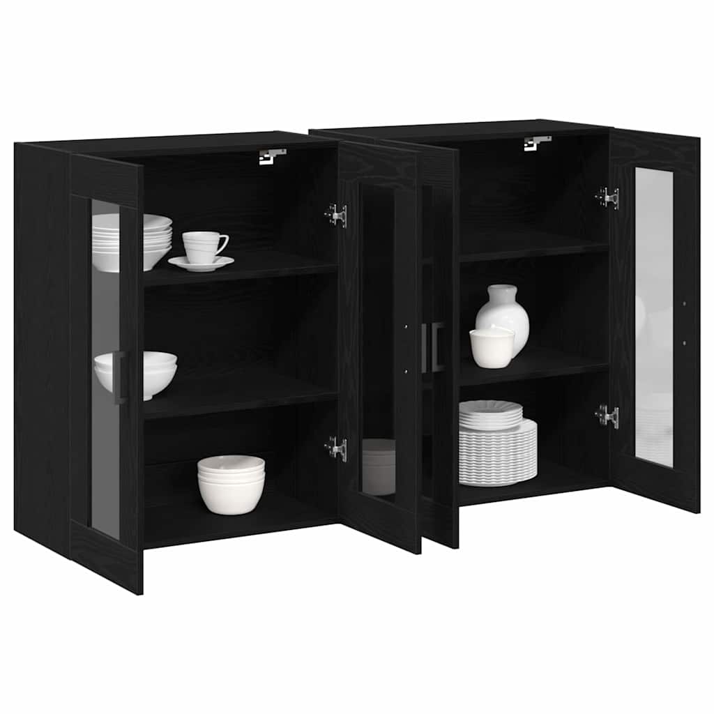 vidaXL Τοίχοι Βαθιά Κ cabinets 2 τεμάχια Μαύρο Δρυς 69,5x34x90 εκ Μηχανικής Ξυλείας