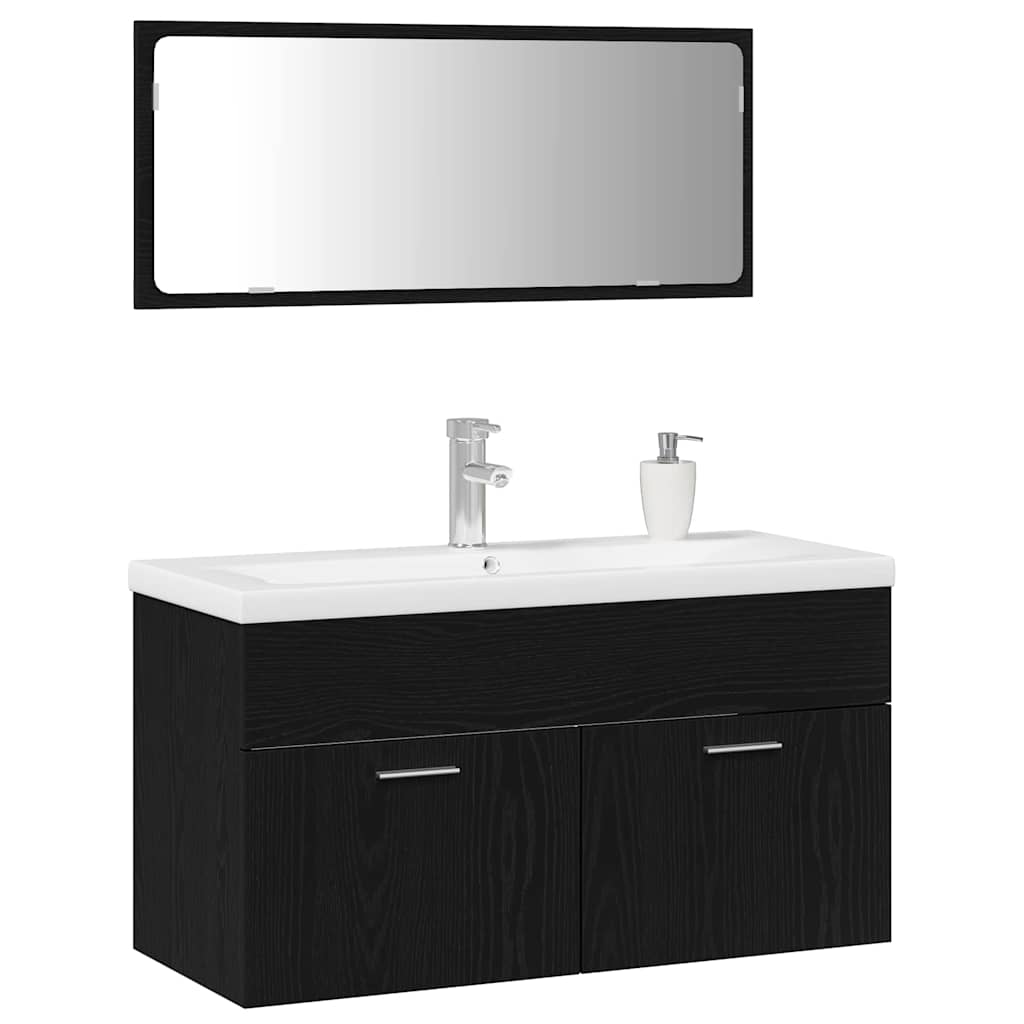 vidaXL Σετ Επίπλων Μπάνιου με πόρτα 3 pcs Μαύρη Οξυά 90 x 38.5 x 46 cm