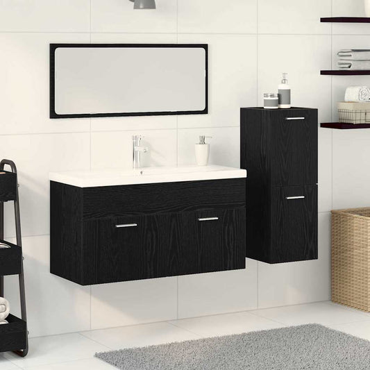 vidaXL Σετ Επίπλων Μπάνιου με πόρτα 4 pcs Μαύρη Οξυά 90 x 38.5 x 50 εκ