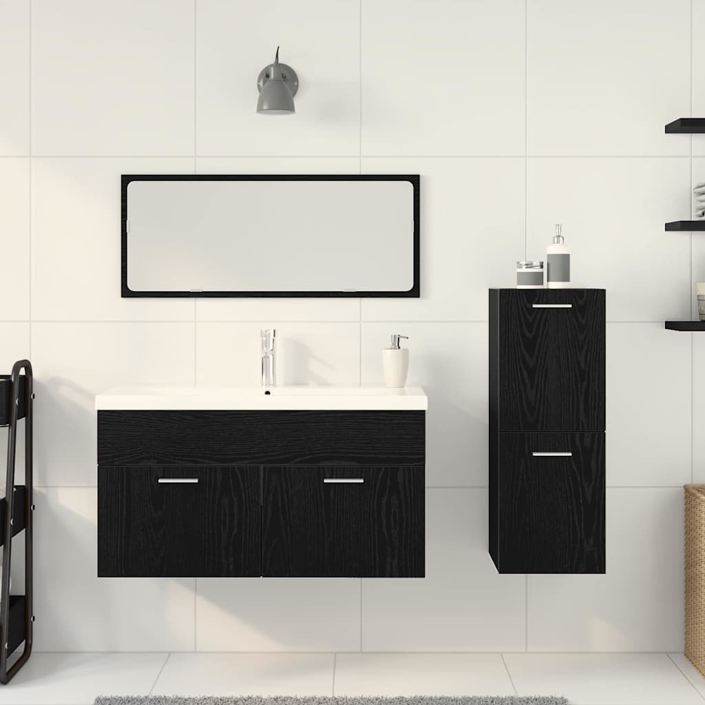 vidaXL Σετ Επίπλων Μπάνιου με πόρτα 4 pcs Μαύρη Οξυά 90 x 38.5 x 50 εκ