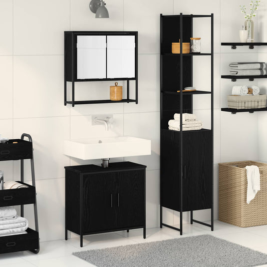vidaXL Σετ Επίπλων Μπάνιου με ράφι 3 pcs Μαύρο 33 x 33 x 185.5 εκ