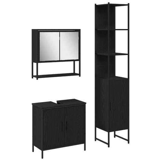 vidaXL Σετ Επίπλων Μπάνιου με ράφι 3 pcs Μαύρο 33 x 33 x 185.5 εκ