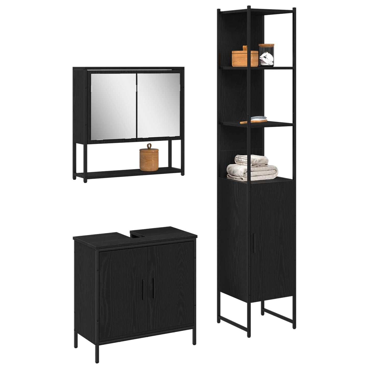 vidaXL Σετ Επίπλων Μπάνιου με ράφι 3 pcs Μαύρο 33 x 33 x 185.5 εκ
