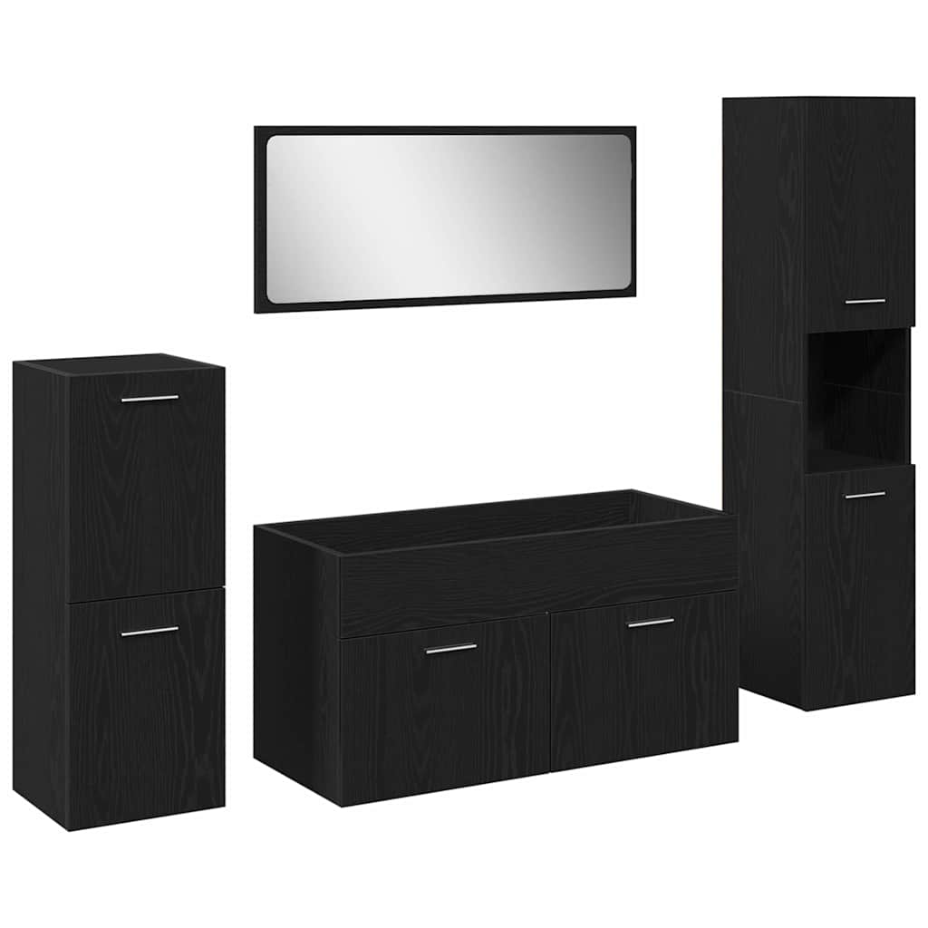 vidaXL Σετ Επίπλων Μπάνιου Επιτοίχιο 4 pcs Μαύρη Οξυά 30 x 30 x 130 εκ