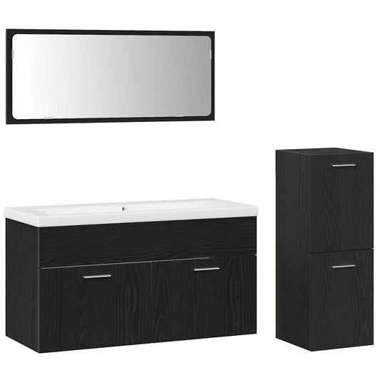 vidaXL Σετ Επίπλων Μπάνιου με πόρτα 4 pcs Μαύρη Οξυά 91 x 39.5 x 46 εκ