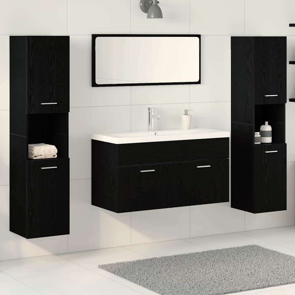 vidaXL Σετ Επιπλών Μπάνιου Επιτοίχιο 5 pcs Μαύρη Οξυά 30 x 30 x 130 εκ