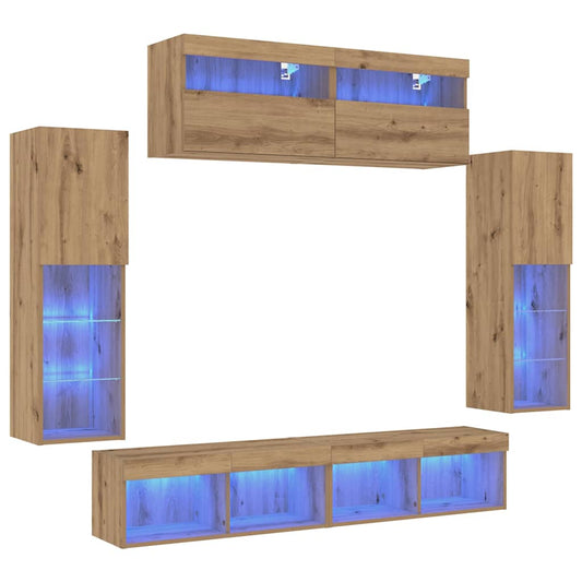 vidaXL Ντουλάπες Τοίχου Τηλεόρασης με LED Φώτα 2 τεμάχια Ξύλο Καλλιτέχνη 80x30x30 εκ