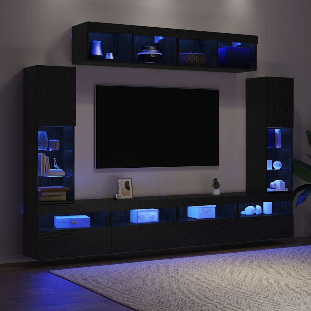 vidaXL Σετ 8 Μονάδων Τηλεόρασης με LED Μαύρη Δρυς Επεξεργασμένο Ξύλο