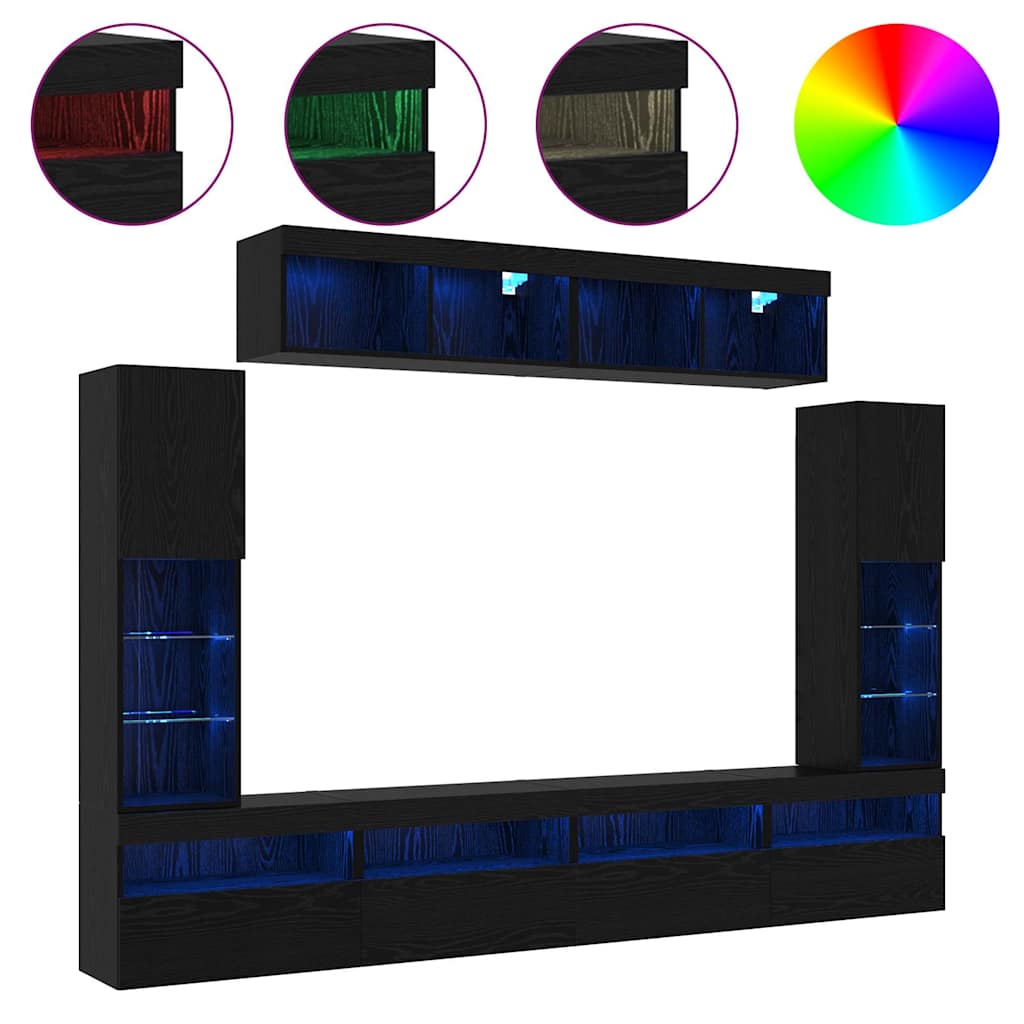 vidaXL Σετ 8 Μονάδων Τηλεόρασης με LED Μαύρη Δρυς Επεξεργασμένο Ξύλο