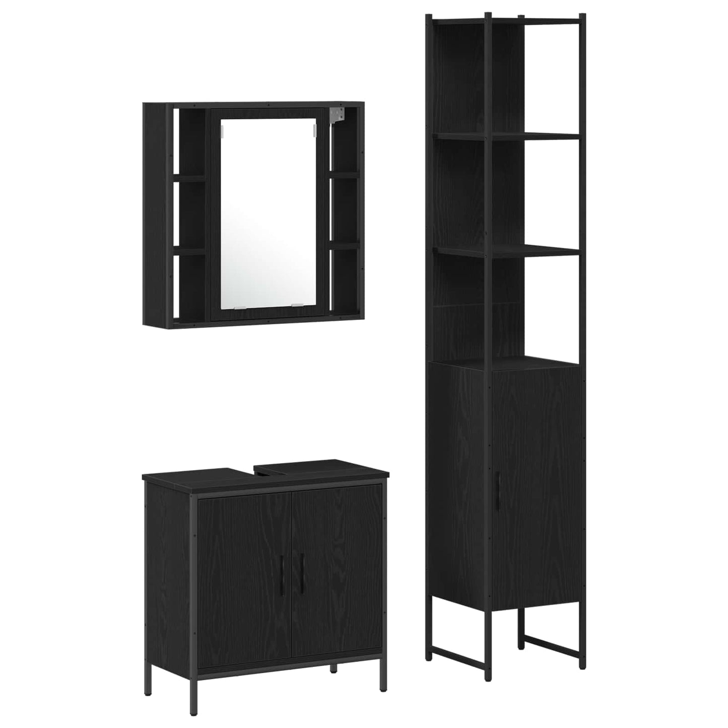 vidaXL Μονάδες Νιπτήρα Μπάνιου 3 τμχ. Μαύρο 33 x 33 x 185,5 εκ
