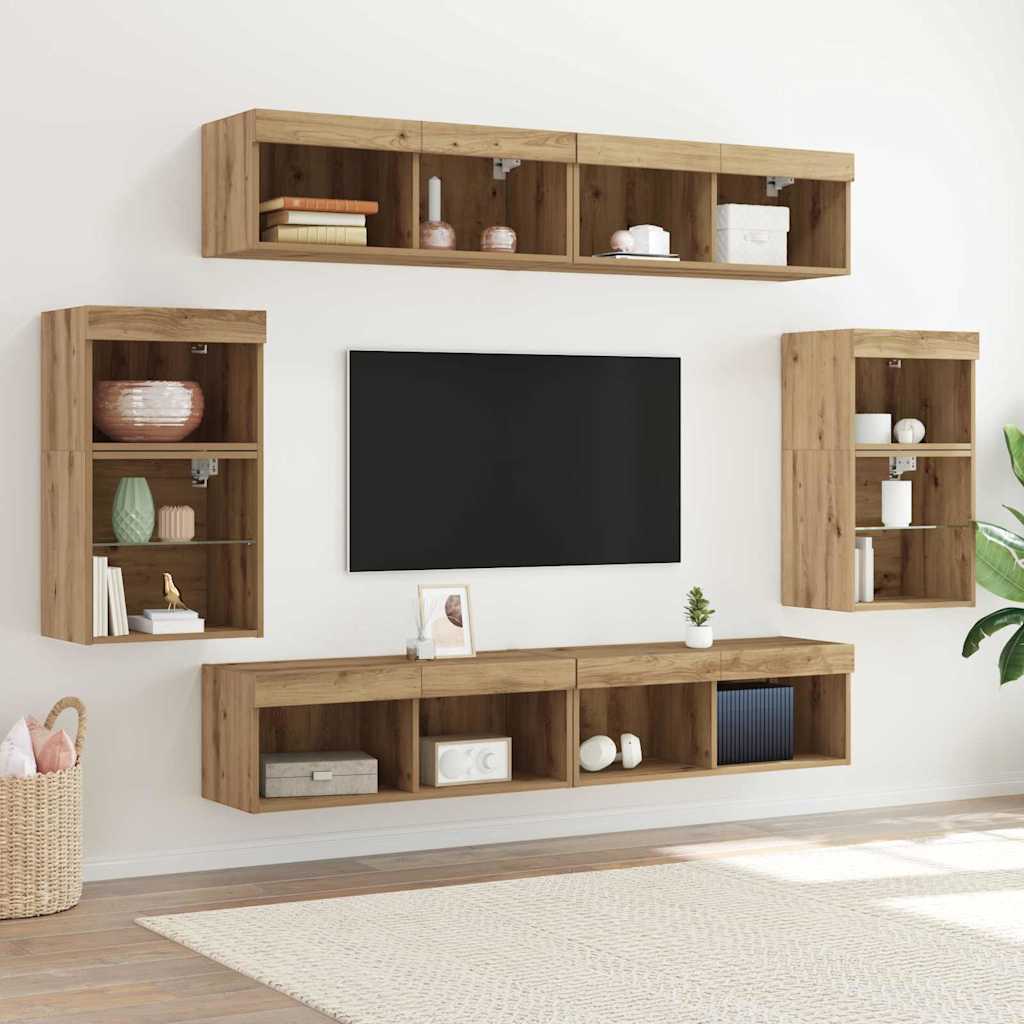 vidaXL 8 κομμάτια Μονάδες Τηλεόρασης με LED Artisan Oak από επεξεργασμένο ξύλο