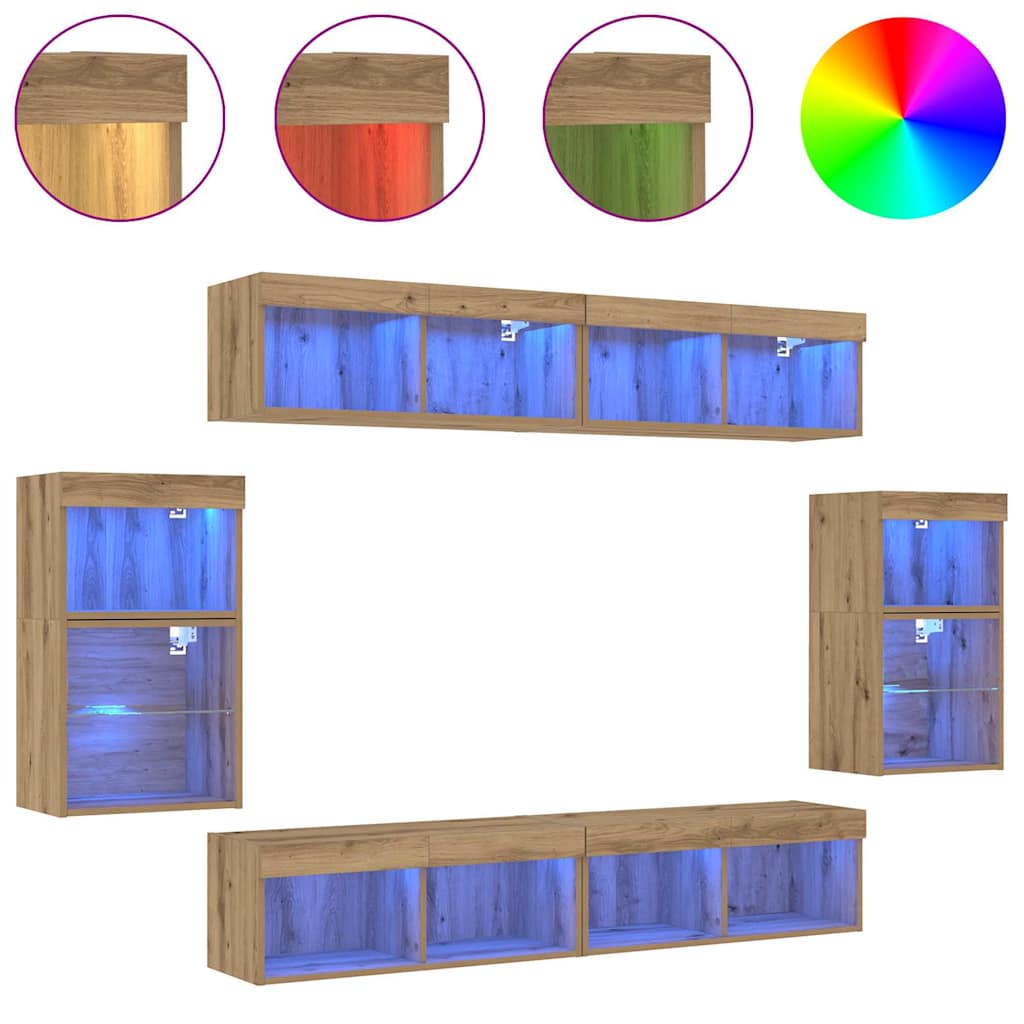 vidaXL 8 κομμάτια Μονάδες Τηλεόρασης με LED Artisan Oak από επεξεργασμένο ξύλο