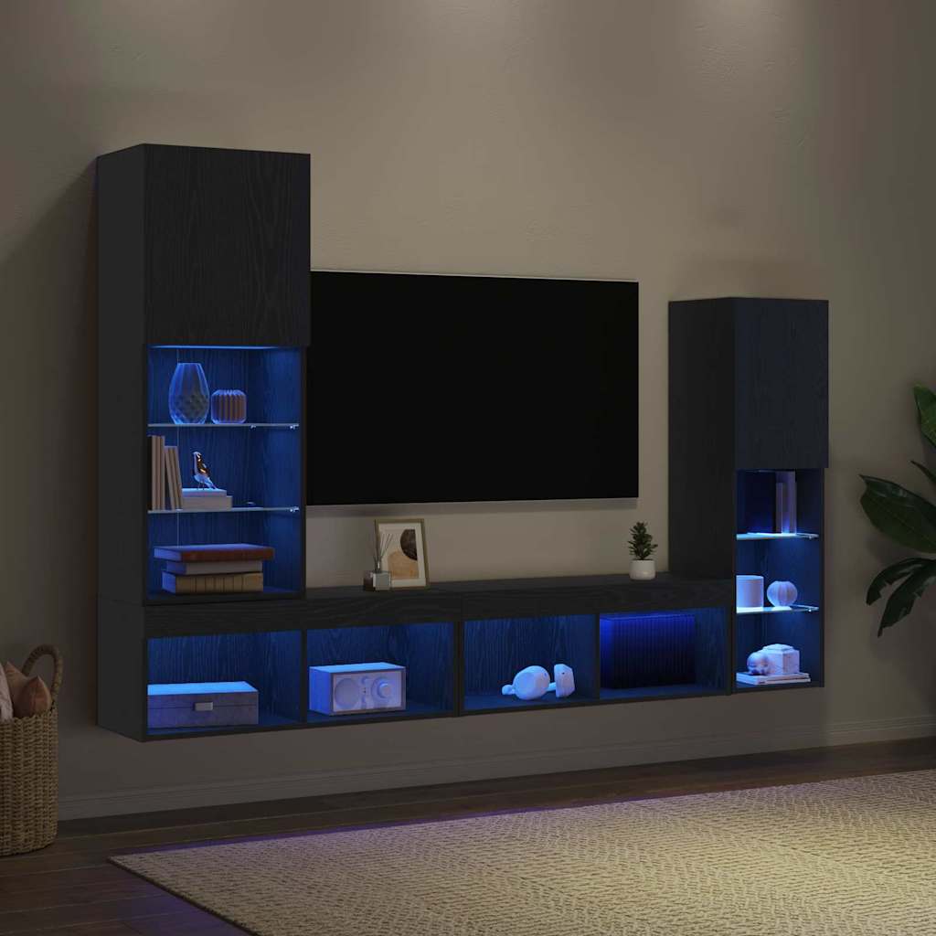 vidaXL LED Ντουλάπα TV Μαύρη Δρυς 30.5x30x102 εκ. Μηχανικά Φτιαγμένη Ξύλινη