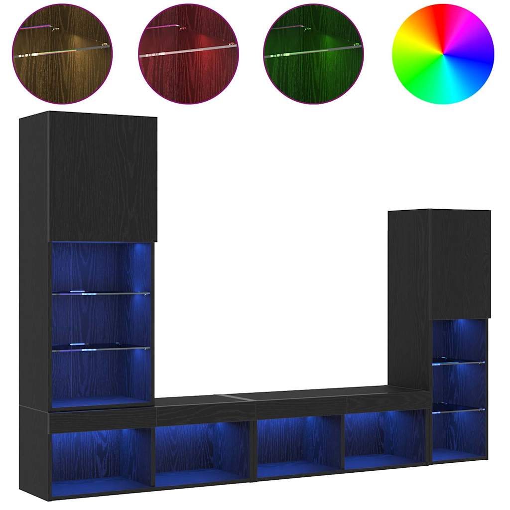 vidaXL LED Ντουλάπα TV Μαύρη Δρυς 30.5x30x102 εκ. Μηχανικά Φτιαγμένη Ξύλινη