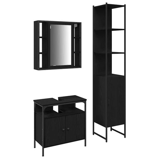 vidaXL Σετ Ντουλαπιών Μπάνιου 3 pcs Μαύρη δρυς 33 x 33 x 185.5 εκ